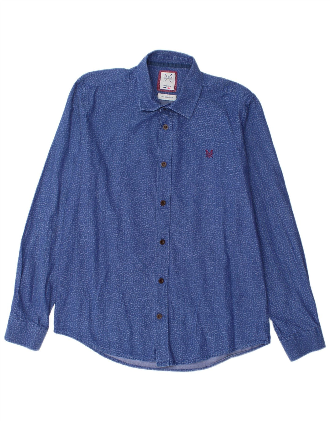 CREW CLOTHING Mens Tailored Fit Shirt Medium Blue Spotted Cotton