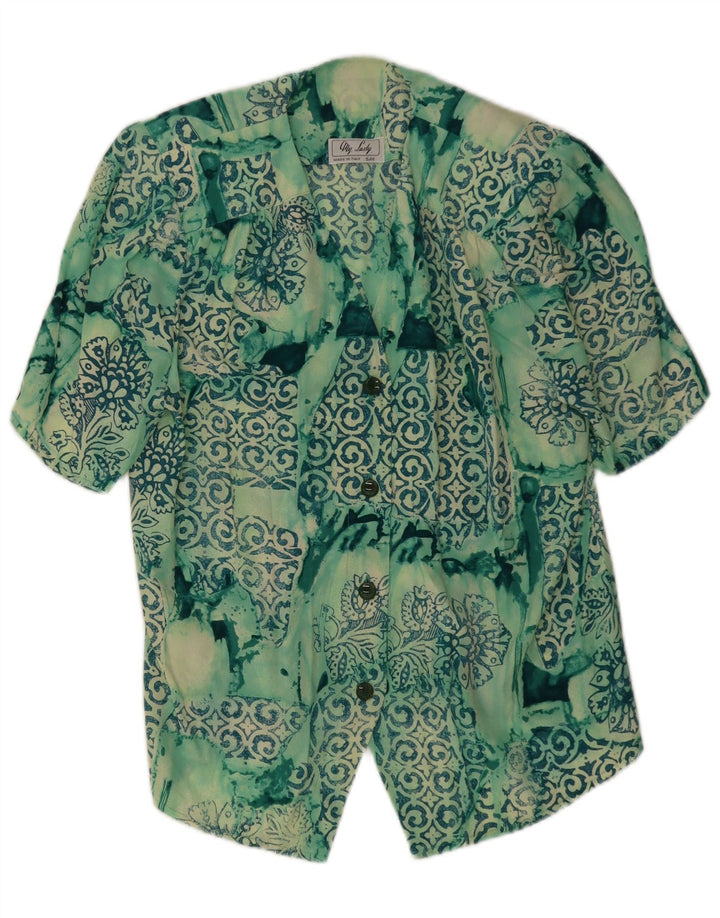 Vintage ženska košulja kratkih rukava UK 14 Srednje zelena patchwork