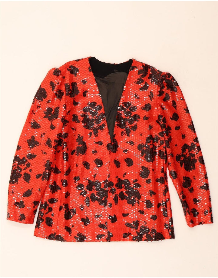 VINTAGE Womens Open Blazer Jacket UK 12 Medium Red Floral Vintage Vintage and Second-Hand Vintage from Messina Hembry 