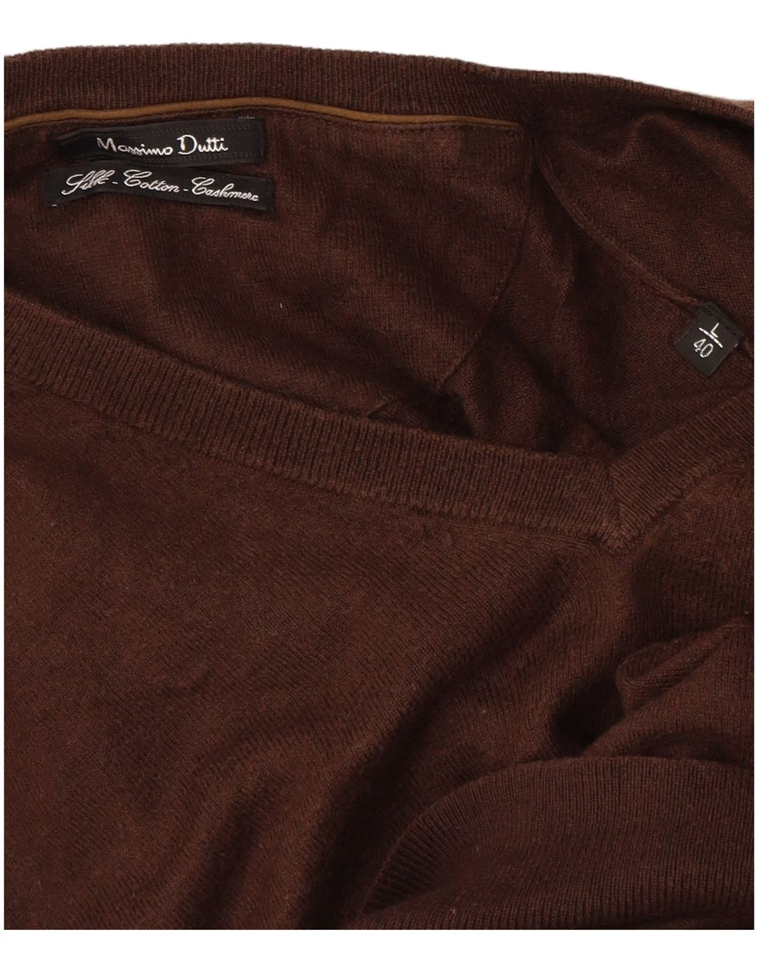 Veliki smeđi pamuk, muški džemper s V-izrezom Massimo Dutti