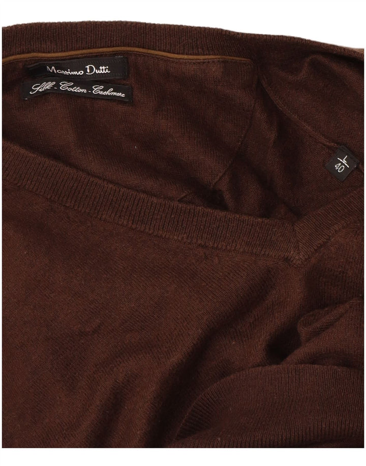 Veliki smeđi pamuk, muški džemper s V-izrezom Massimo Dutti