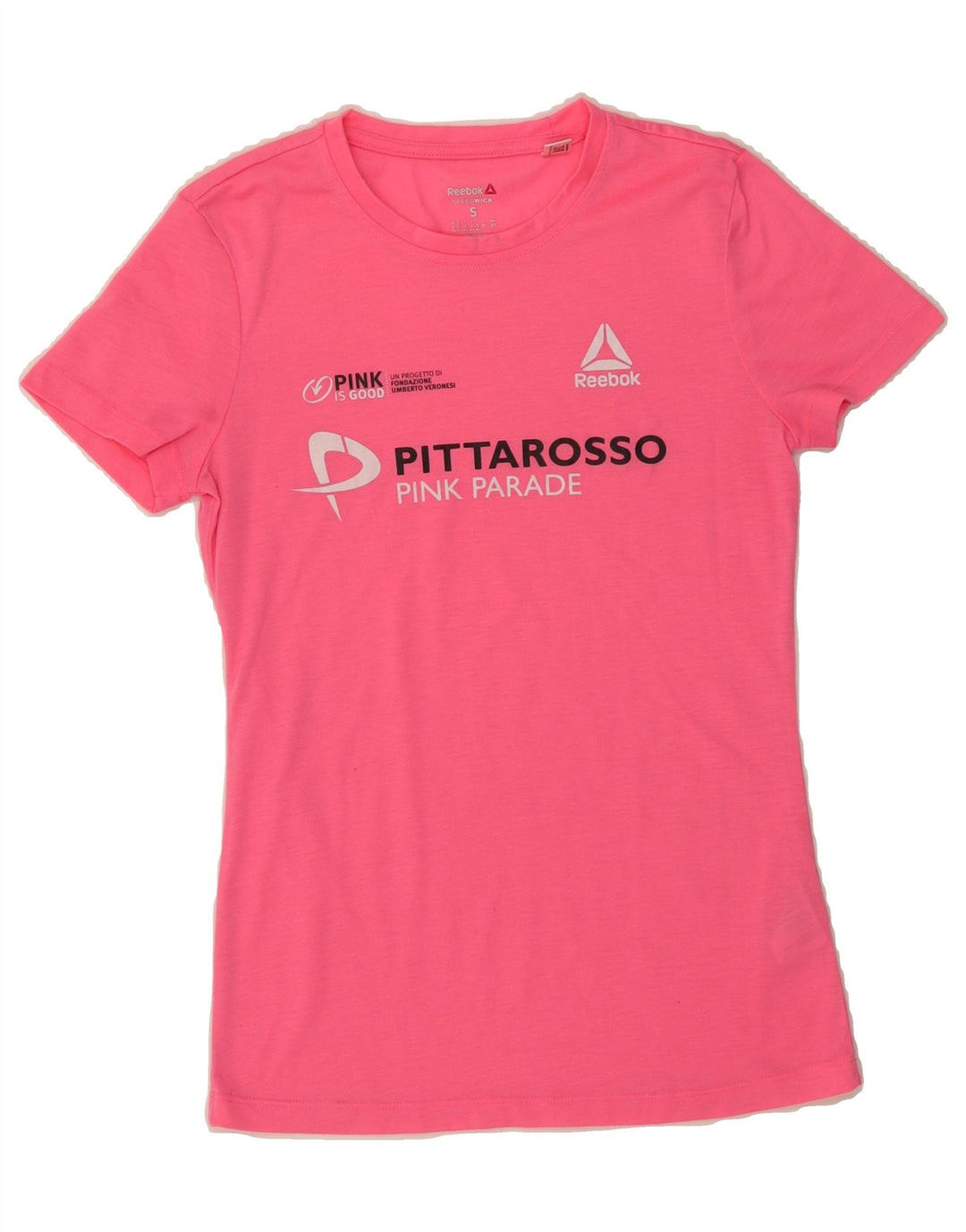 REEBOK Womens Graphic T-Shirt Top UK 8/10 Small Pink Polyester Vintage Reebok and Second-Hand Reebok from Messina Hembry 