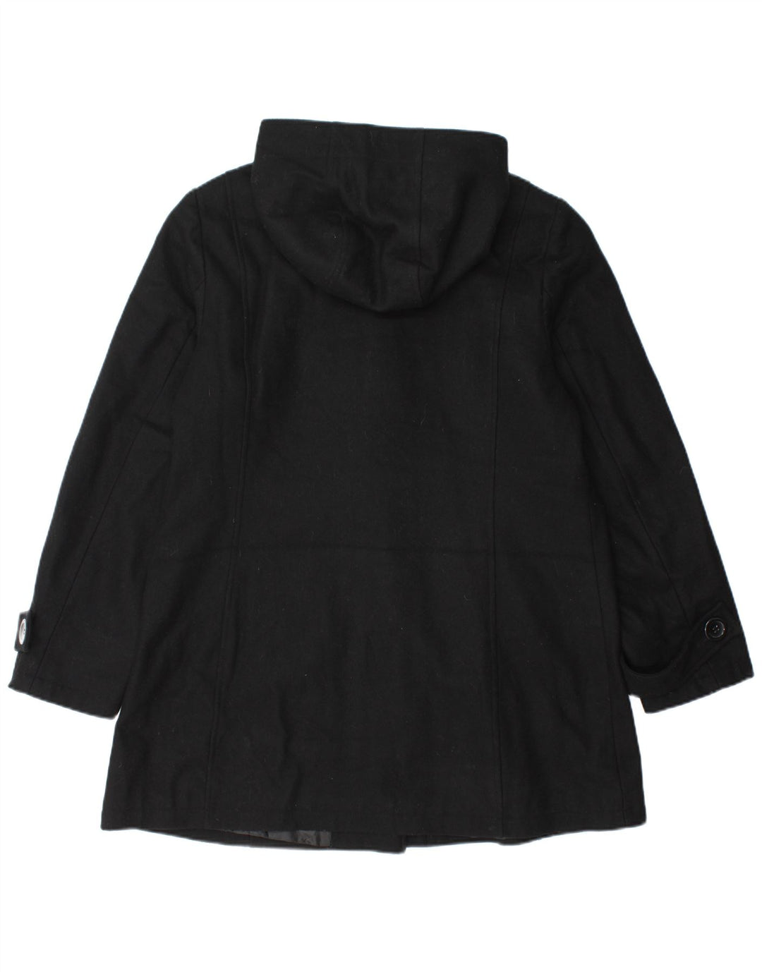 Vintage ženski duffle kaput s kapuljačom UK 14 velika crna vuna