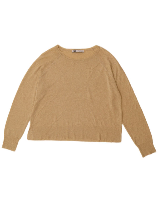 Zara ženski pulover s velikim veznim izrezom UK 10 Small Beige