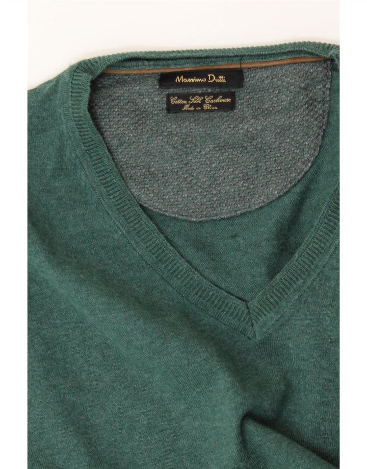 MASSIMO DUTTI Mens V-Neck Jumper Sweater Small Green Cotton Vintage Massimo Dutti and Second-Hand Massimo Dutti from Messina Hembry 