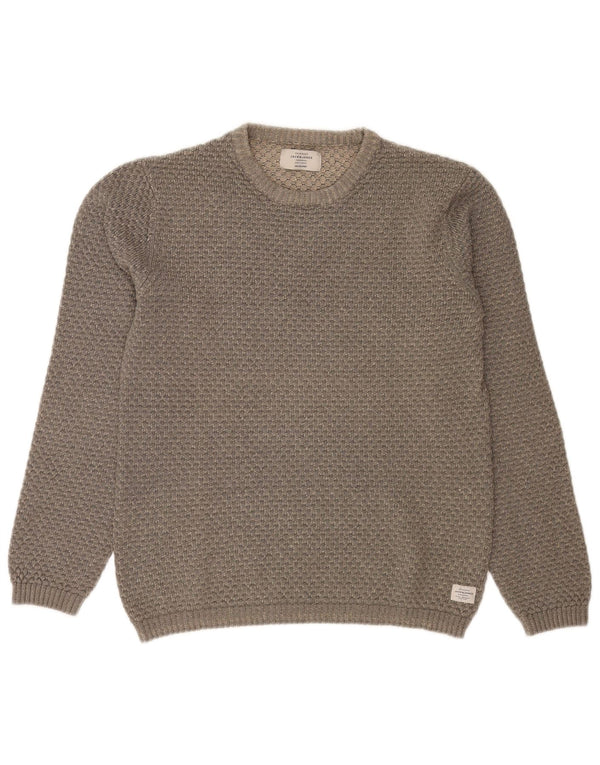 Jack & Jones Mens Crew Neck Jumper Sweater Large Grey Flecked Cotton
