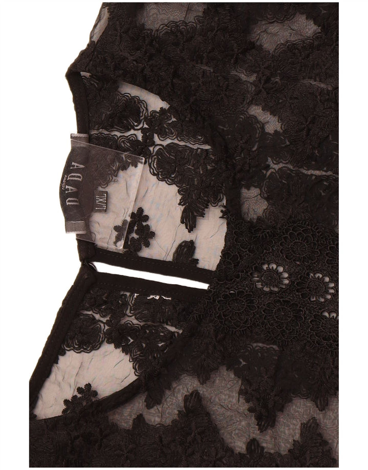 DADA Womens Blouse Top UK 14 Large Black Floral