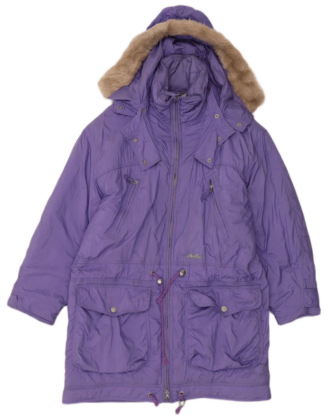 ELLESSE Womens Oversized Hooded Windbreaker Coat UK 14 Medium Purple