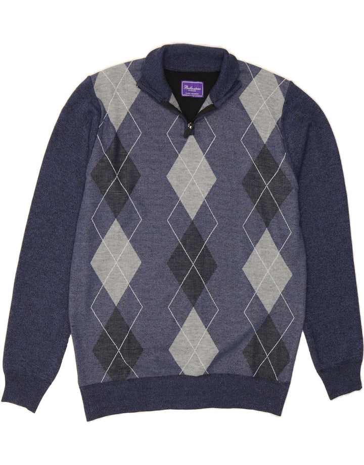 BALLANTRAE Mens Zip Neck Jumper Sweater Large Navy Blue Argyle/Diamond Vintage Ballantrae and Second-Hand Ballantrae from Messina Hembry 
