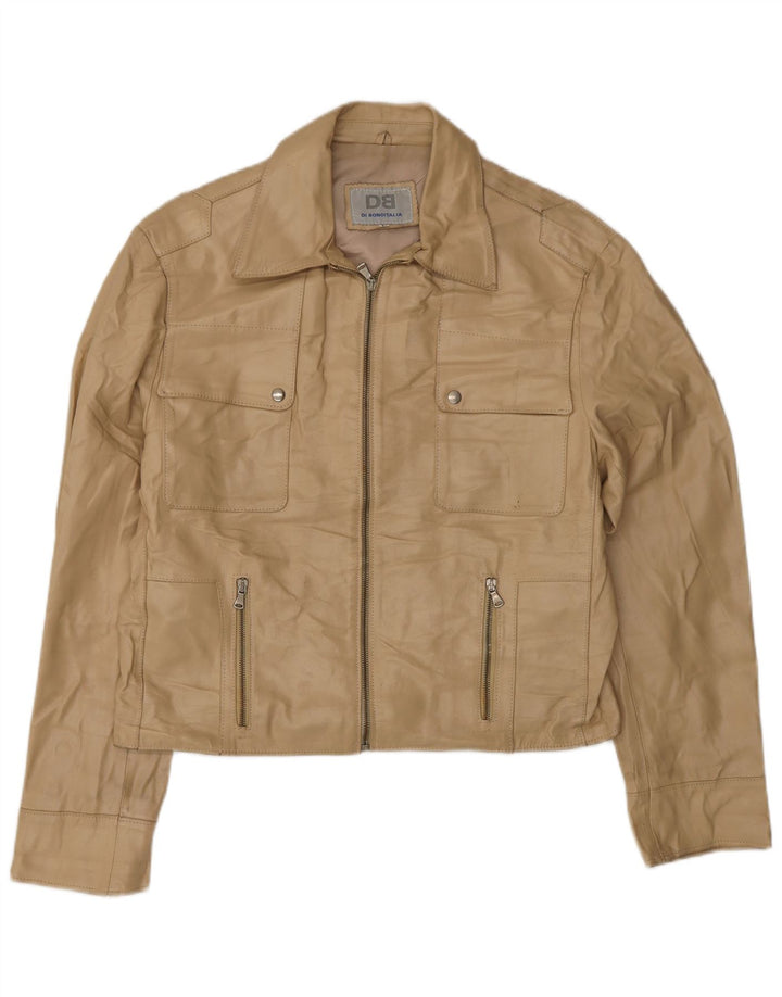 VINTAGE Womens Leather Jacket UK 14 Large Beige Leather