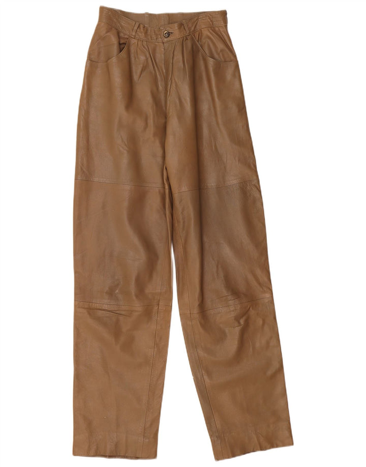 VINTAGE ženske široke kožne hlače W26 L32 bež