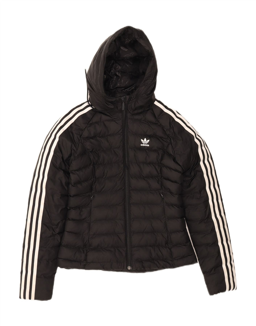 ADIDAS Womens Hooded Padded Jacket UK 8 Small Black Nylon