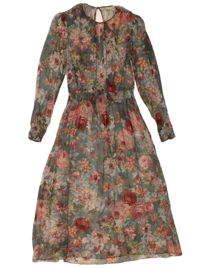 VINTAGE ženska maksi haljina dugih rukava UK 12 srednje raznobojna cvjetna