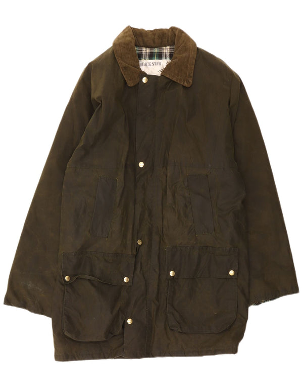 Vintage Mens Waxed Cotton Coat UK 38 Medium Khaki