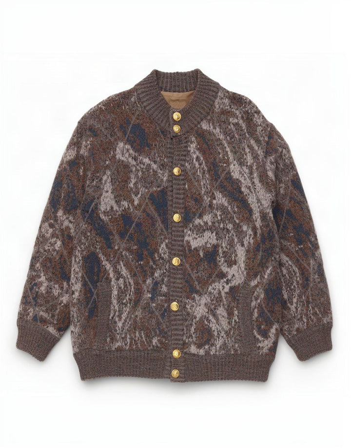 Vintage muška pletena bomber jakna UK 36 Mala siva Argyle/Dijamantna vuna