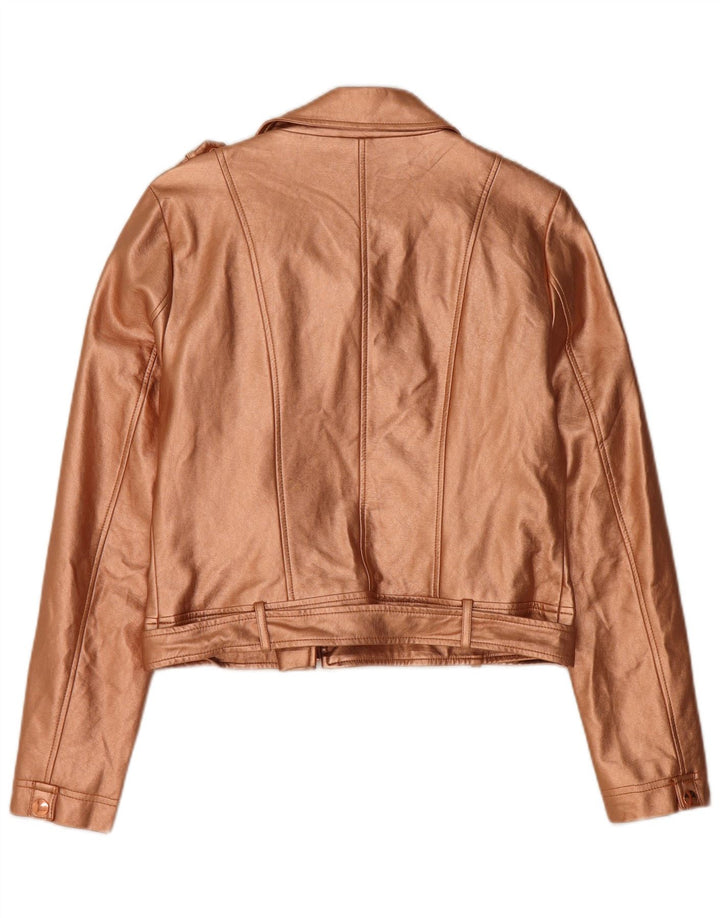 GUESS ženska biciklistička jakna od umjetne kože UK 12 Srednje zlatna poliuretan