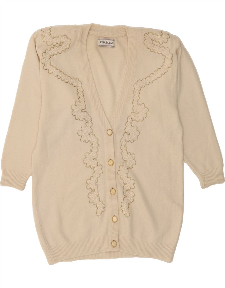 VINTAGE Womens Cardigan Sweater UK 12 Medium Off White Wool Vintage Vintage and Second-Hand Vintage from Messina Hembry 