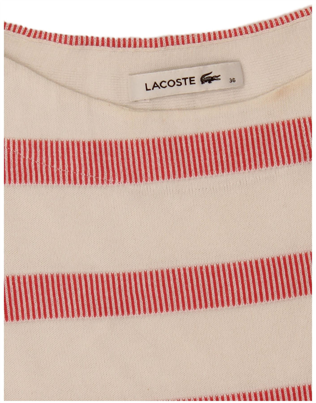 LACOSTE Womens Boat Neck Jumper Sweater Size 36 Small White Striped