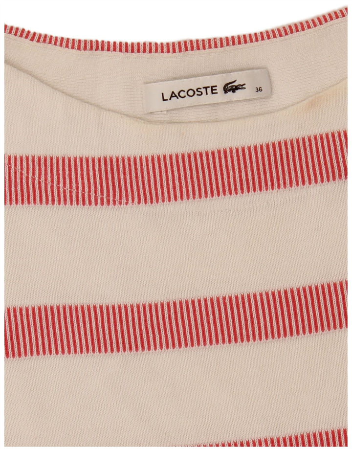 LACOSTE Womens Boat Neck Jumper Sweater Size 36 Small White Striped
