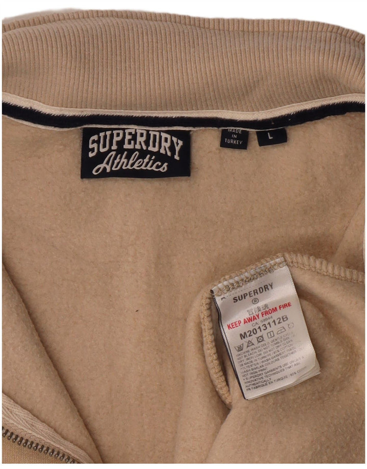 SUPERDRY Muška majica s izrezom s patentnim zatvaračem, velika pamučna bež boja