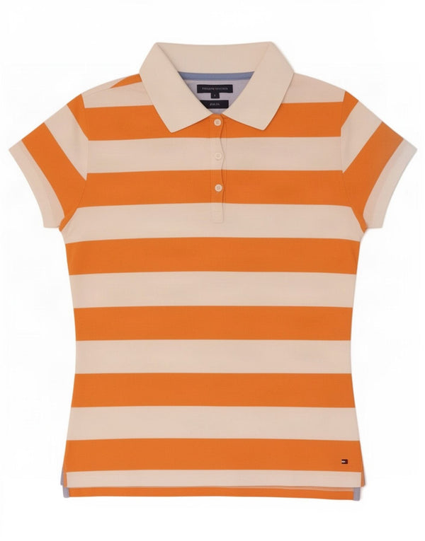 Tommy Hilfiger ženska polo majica uskog kroja UK 14 velika pamuk na narančaste pruge