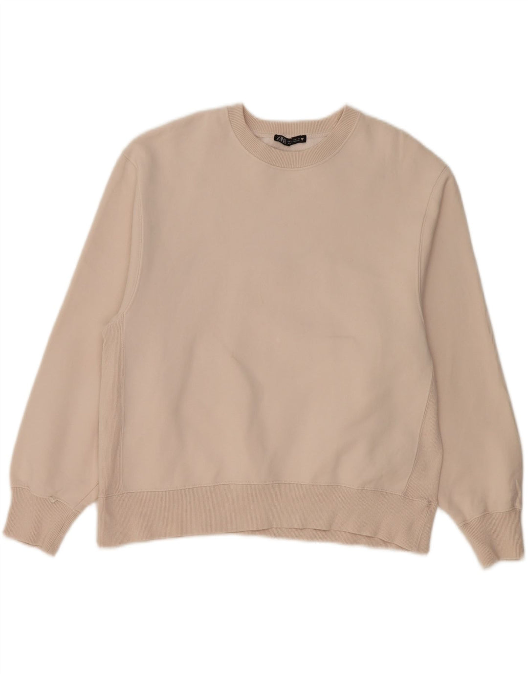 ZARA Womens Oversized Sweatshirt Jumper UK 14 Medium Beige Cotton