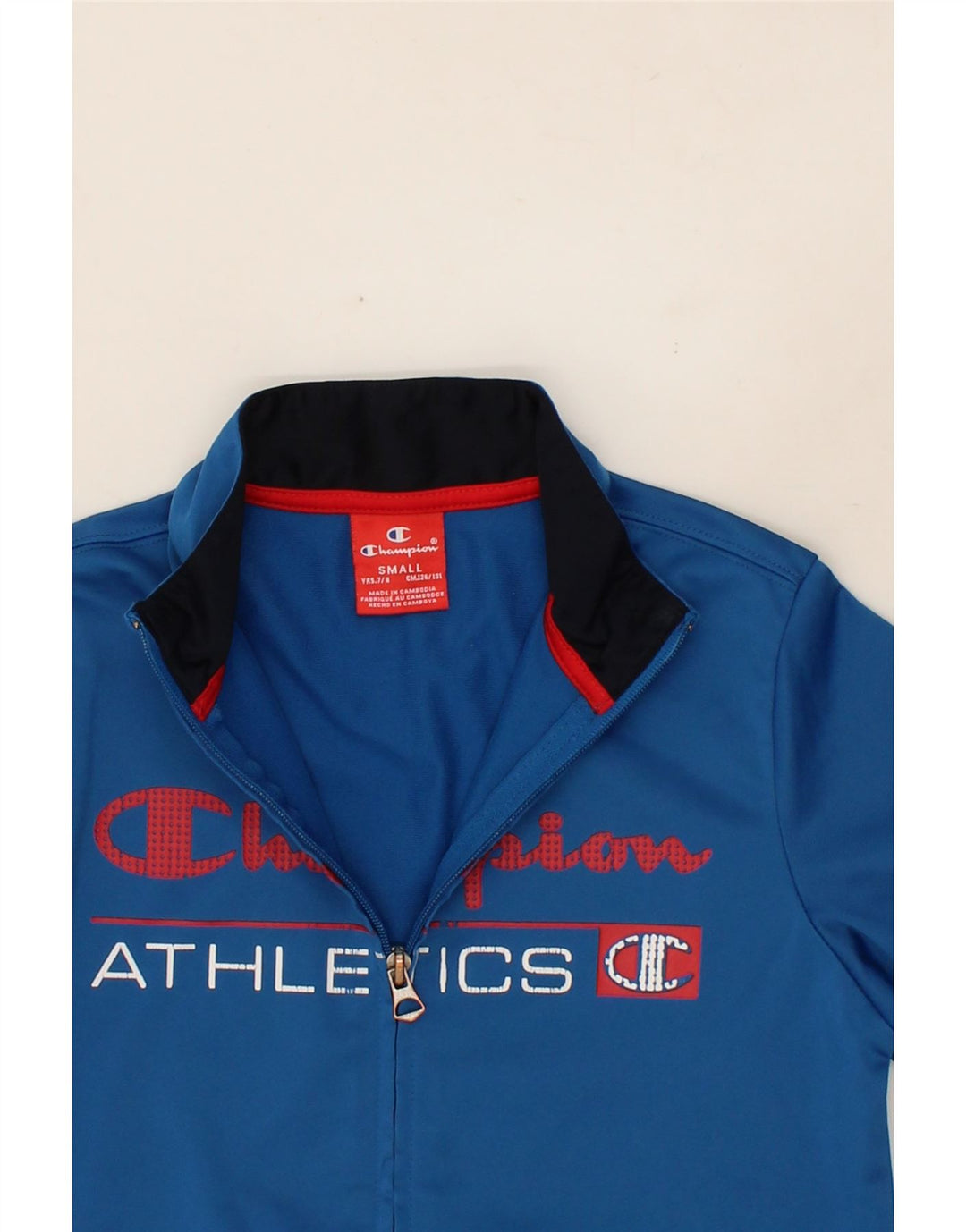 CHAMPION Boys Graphic Tracksuit Top Jacket 7-8 Years Small Blue Polyester Vintage Champion and Second-Hand Champion from Messina Hembry 