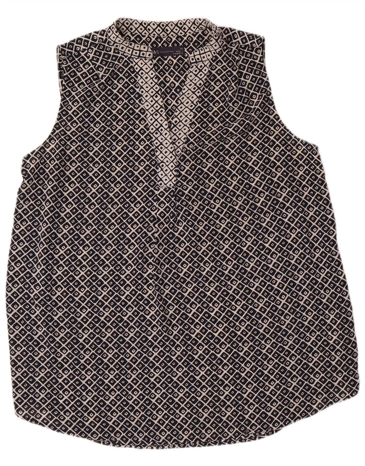 MARKS & SPENCER Womens Sleeveless Blouse Top UK 10 Small  Black Geometric