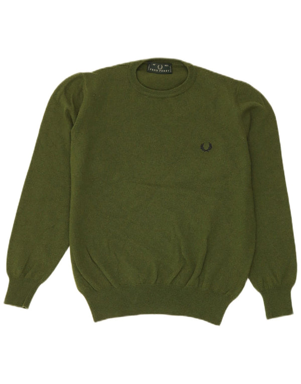 Fred Perry Mens Crew Neck Jumper Sweater Medium Green Wool