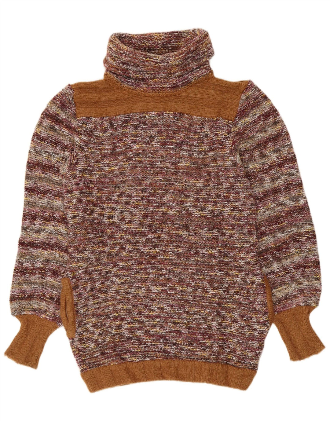 VINTAGE ženski pulover s rol izrezom UK 14 srednje raznobojne pruge