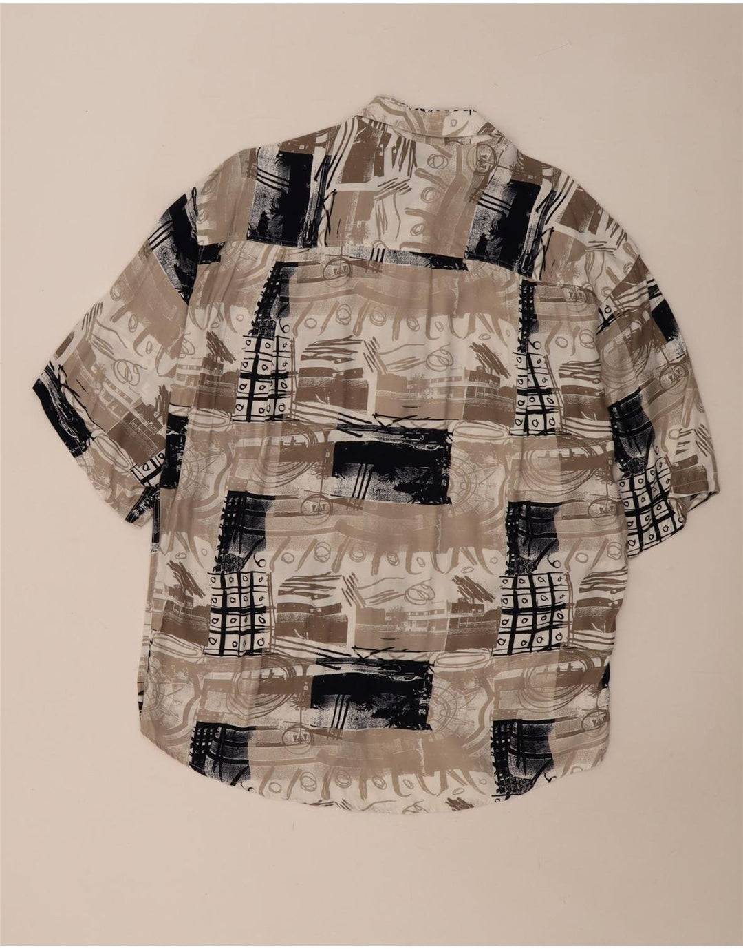 Vintage muška košulja kratkih rukava, veliki bež patchwork