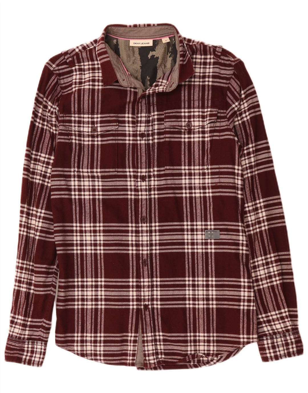 Dkny muška flanelska košulja, srednji tamnocrveni karirani pamuk