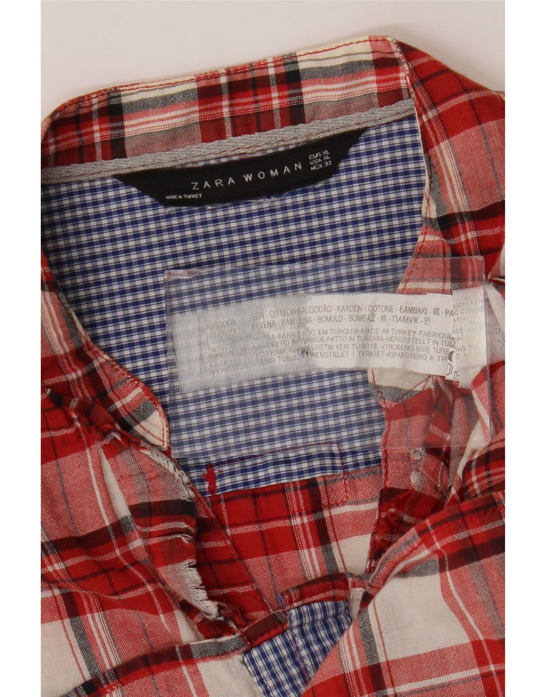 Zara ženska košulja s prednjicom s volanima UK 18 XL, crveni karirani pamuk