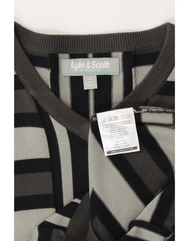 LYLE & SCOTT Muški džemper s V-izrezom srednje sivi pamuk na pruge