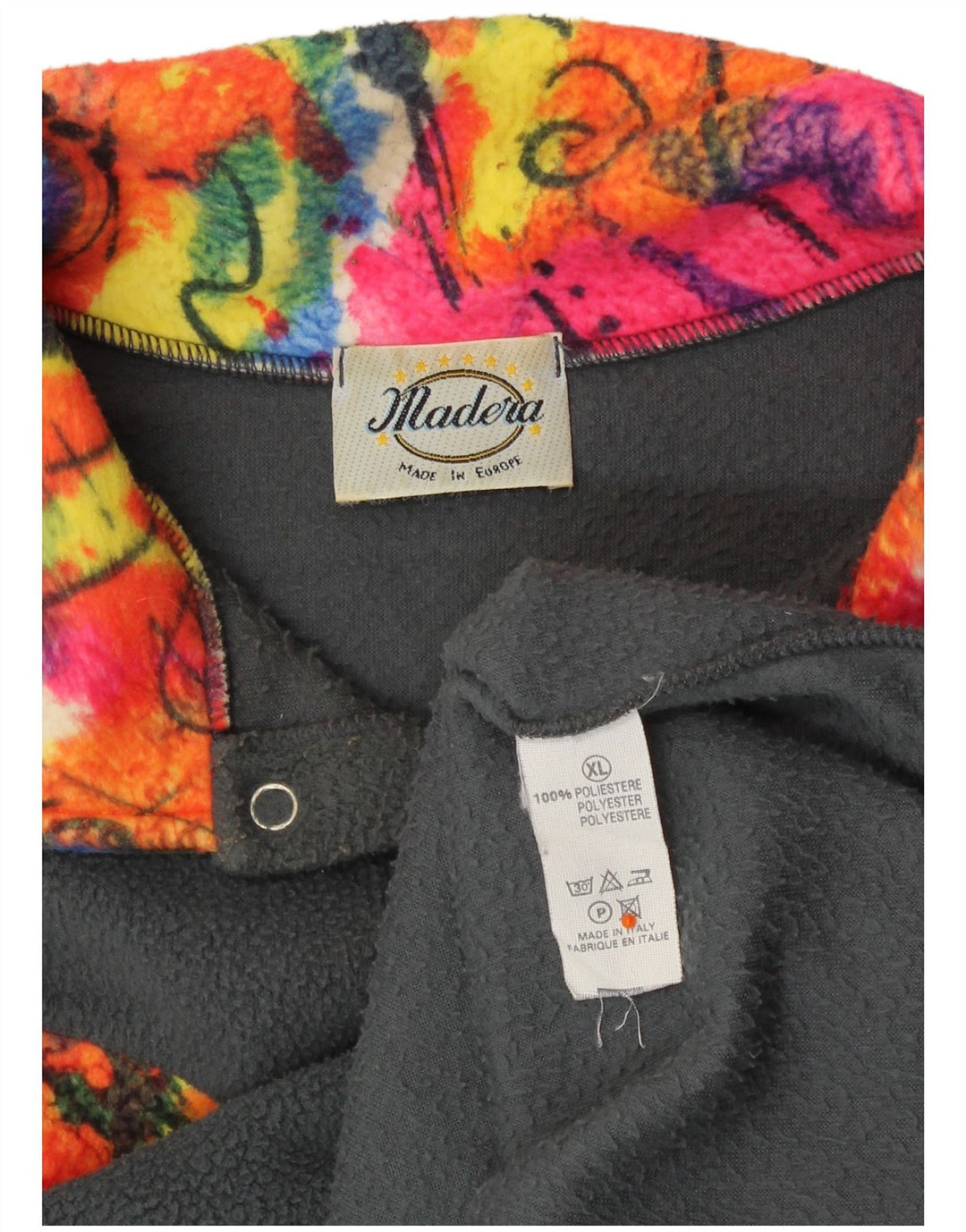 VINTAGE muški džemper od flisa s dugmadima i ovratnikom XL sivi poliester u boji