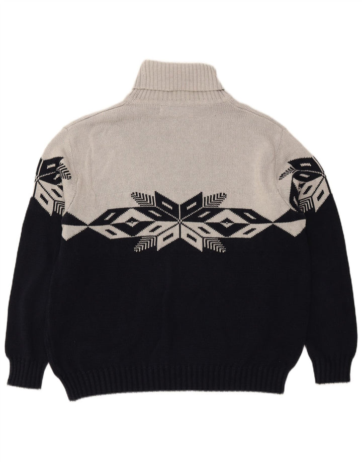 TOM TAILOR Mens Roll Neck Jumper Sweater XL Grey Fair Isle Cotton