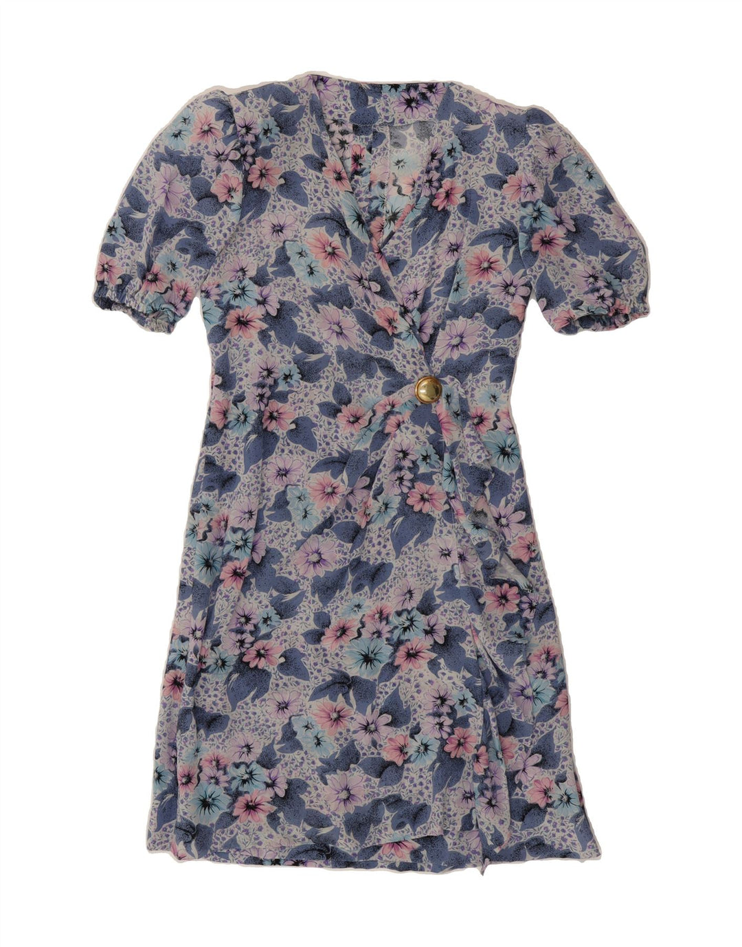 VINTAGE Womens Wrap Dress UK 12 Medium Blue Floral Vintage Vintage and Second-Hand Vintage from Messina Hembry 