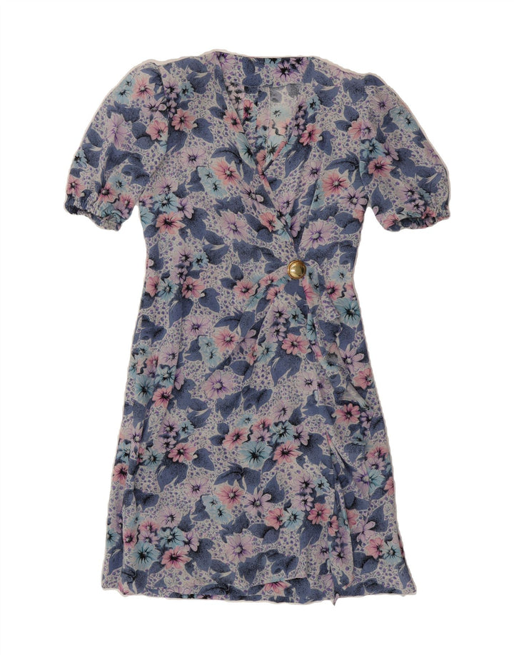 VINTAGE Womens Wrap Dress UK 12 Medium Blue Floral Vintage Vintage and Second-Hand Vintage from Messina Hembry 