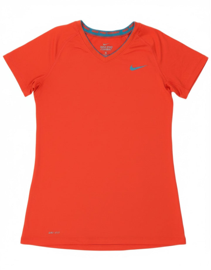 NIKE Womens Dri Fit T-Shirt Top UK 12 Medium Red Polyester