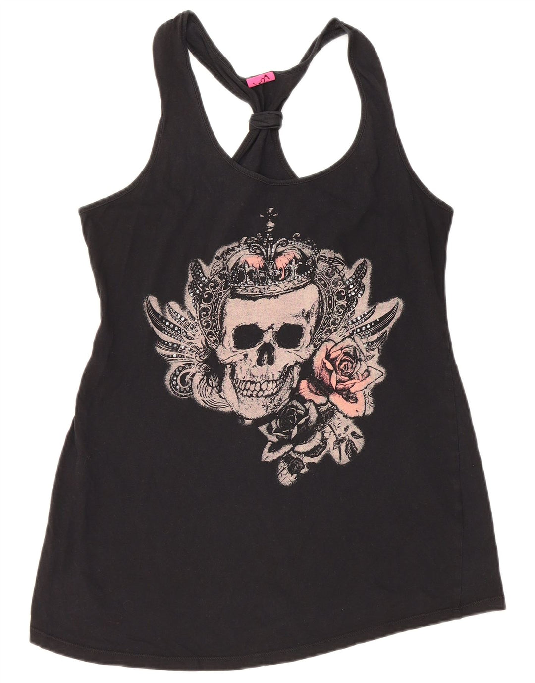 VINTAGE Ženski grafički prsluk UK 12 Srednji crni pamuk