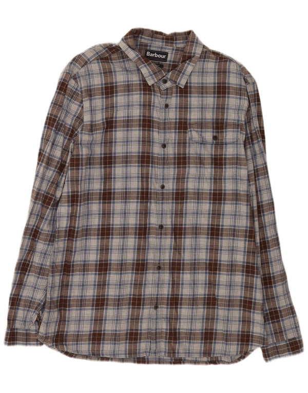 Barbour muška krojena flanelska košulja XL sivi karirani pamuk