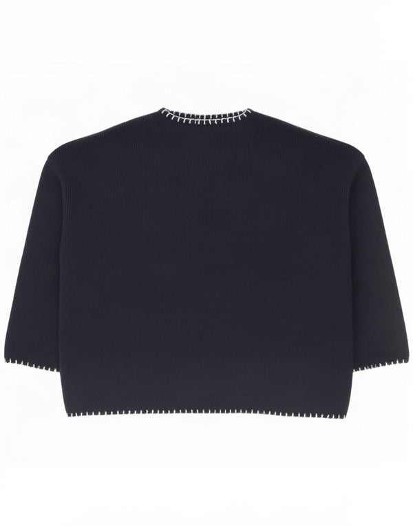 Zara Womens Oversized V-Neck Jumper Sweater UK 14 Medium Navy Blue Cotton