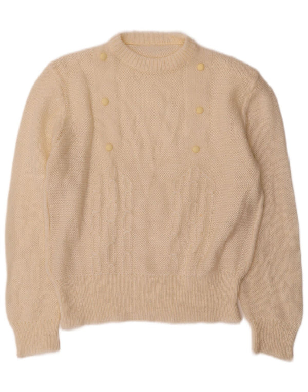 Vintage ženski džemper s okruglim izrezom UK 12 srednje bijele boje