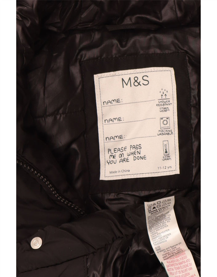 Marks & Spencer podstavljeni kaput s kapuljačom za djevojčice 11-12 godina, crni poliester
