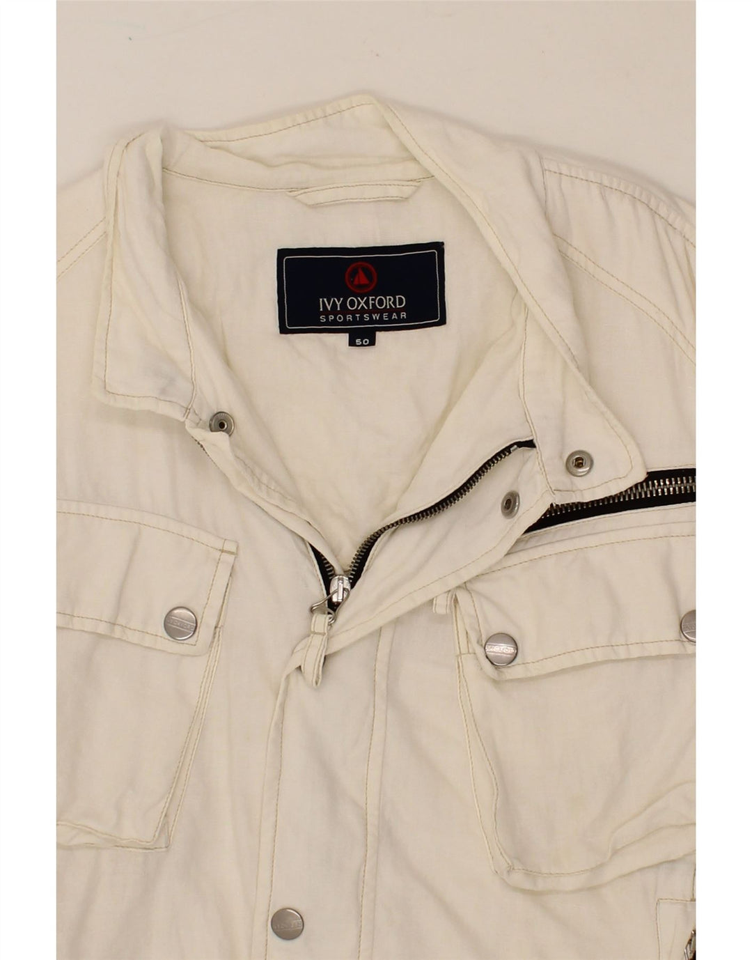 IVY OXFORD Mens Utility Jacket IT 50 Large White Vintage Ivy Oxford and Second-Hand Ivy Oxford from Messina Hembry 