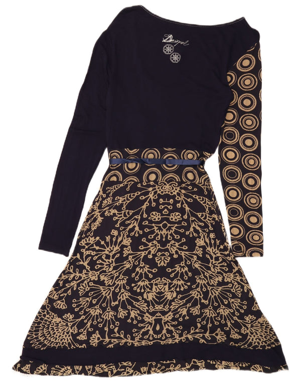 DESIGUAL Ženska grafička haljina A-kroja UK 12 srednje tamnoplava cvjetna