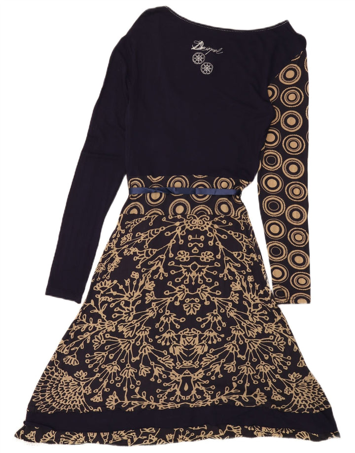 DESIGUAL Ženska grafička haljina A-kroja UK 12 srednje tamnoplava cvjetna