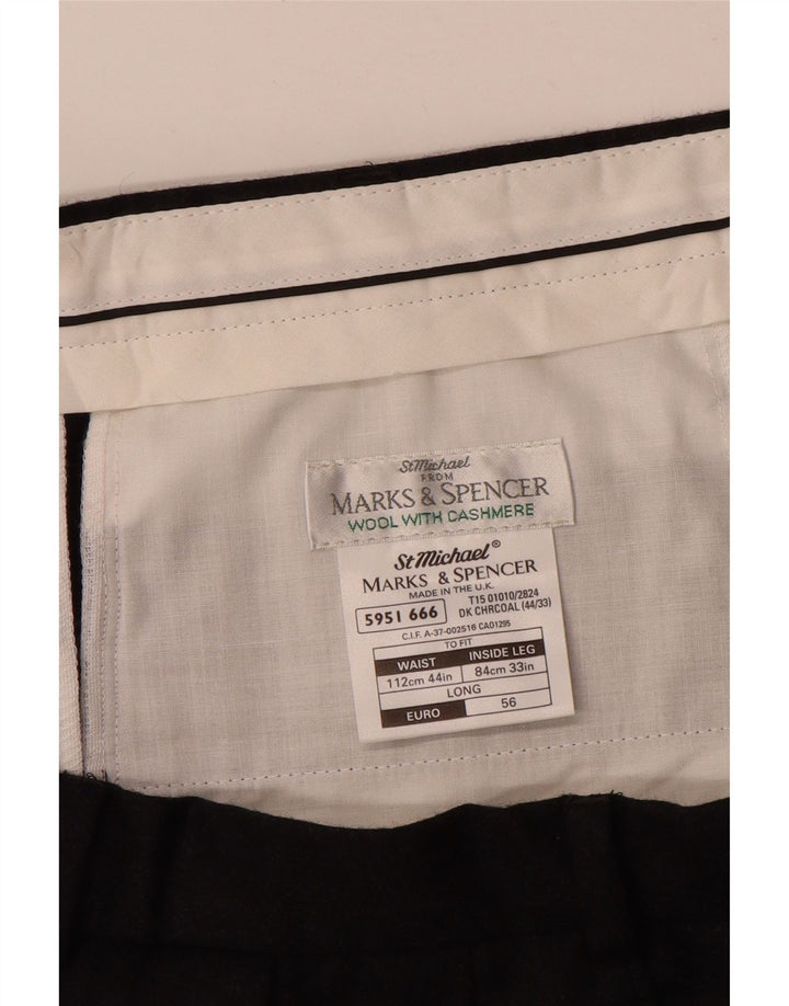 MARKS & SPENCER Muške hlače s štipaljkama W44 L33 crna vuna
