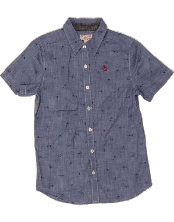 PENGUIN Boys Abstract Pattern Short Sleeve Shirt 8-9 Years Medium Blue Vintage Penguin and Second-Hand Penguin from Messina Hembry 
