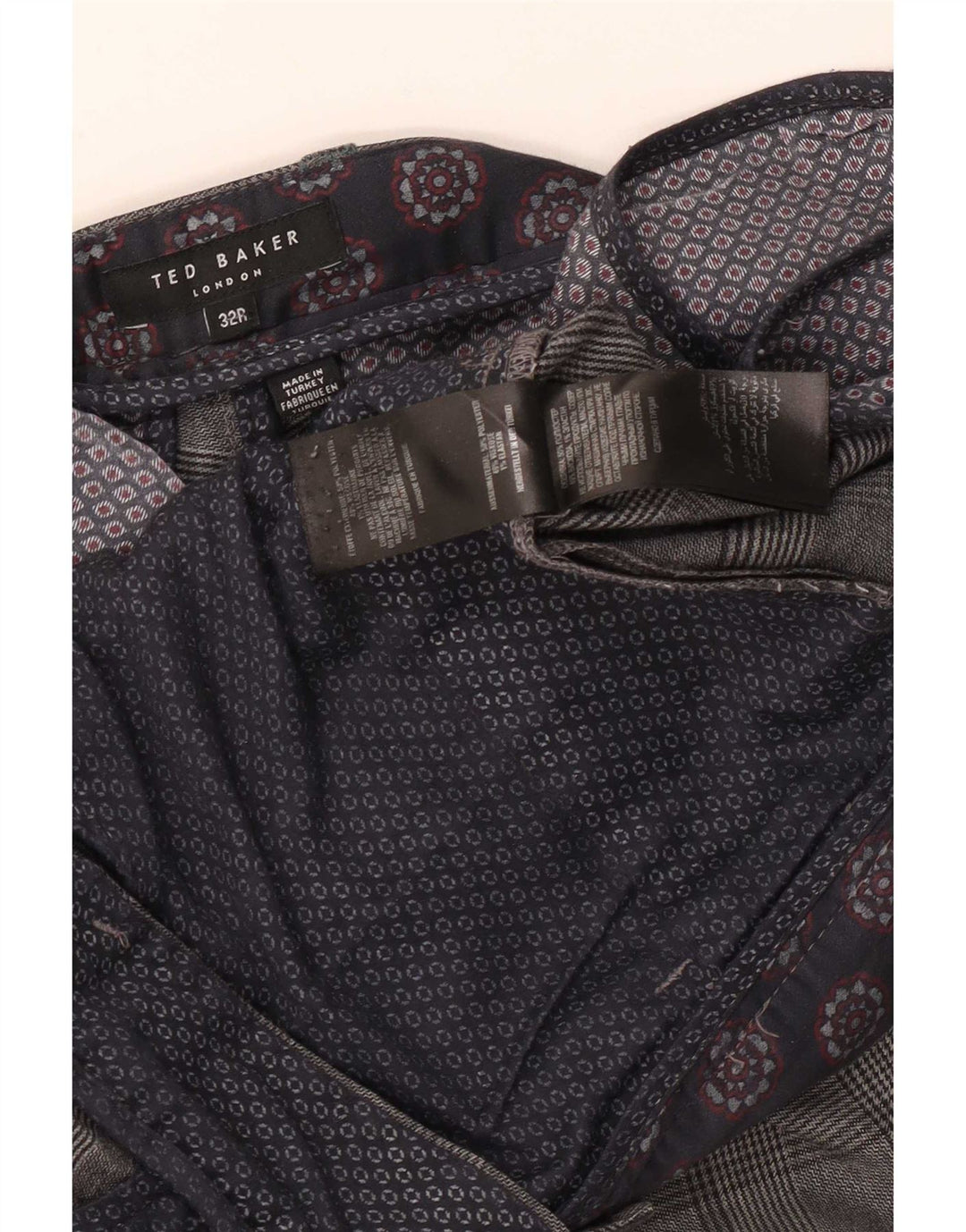 Ted Baker muške uske ležerne hlače W32 L31 sivi karirani poliester